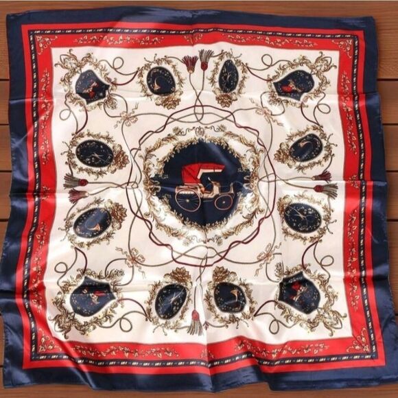 New "American Vintage" Elegant Baroque Carriage Ornate Silky Scarf - Picture 4 of 12